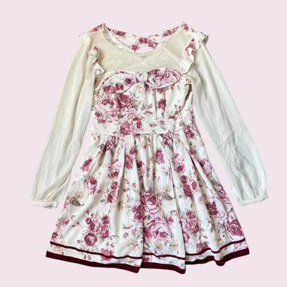 Liz Lisa romantic floral bow dress with rose print and velvet trim0