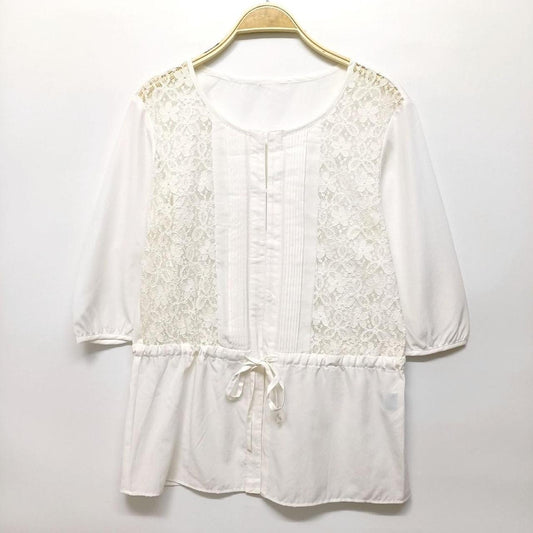 Y2k white vintage lace-trim blouse with adjustable waist0