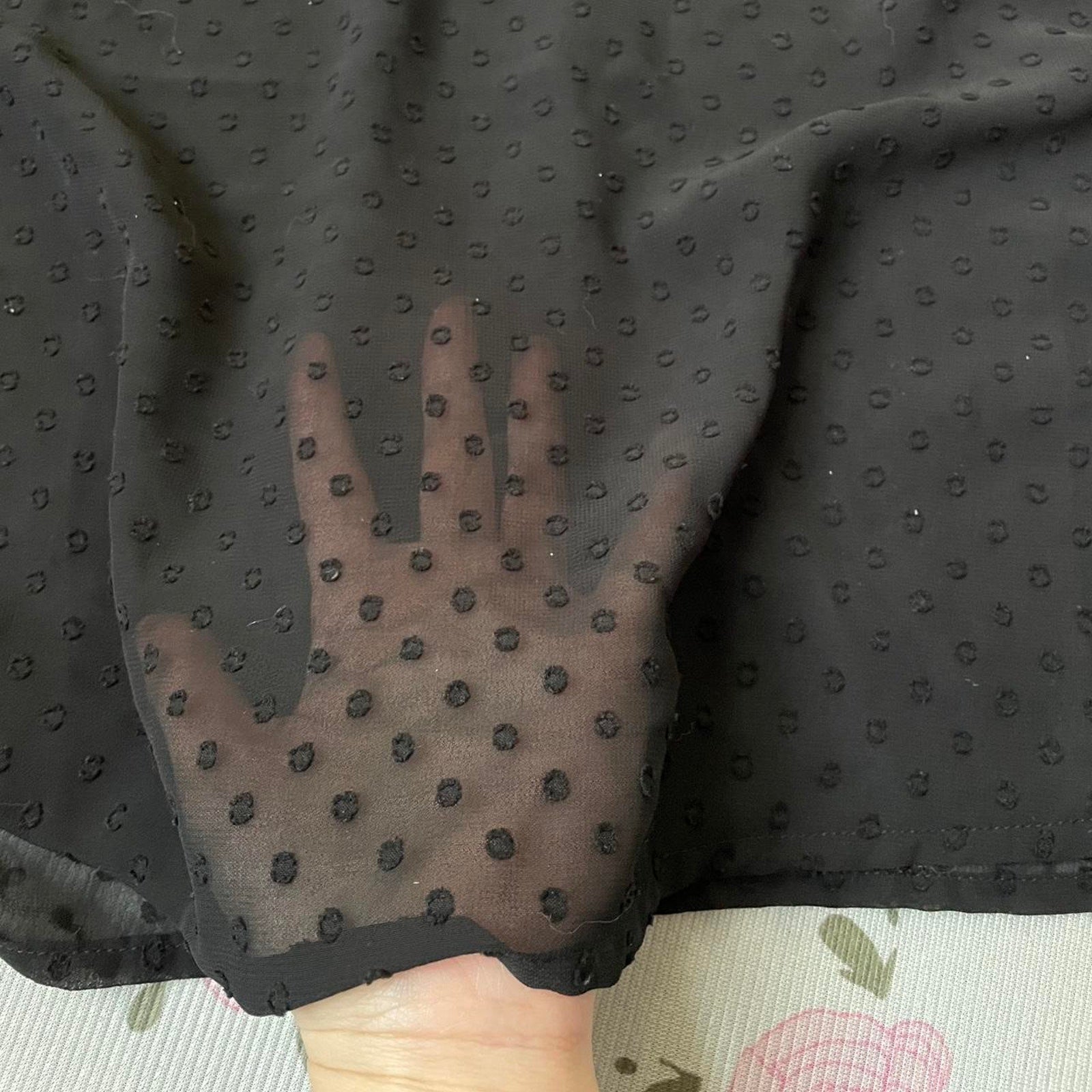 Ank Rouge black sheer blouse with ribbon and ruffle details2