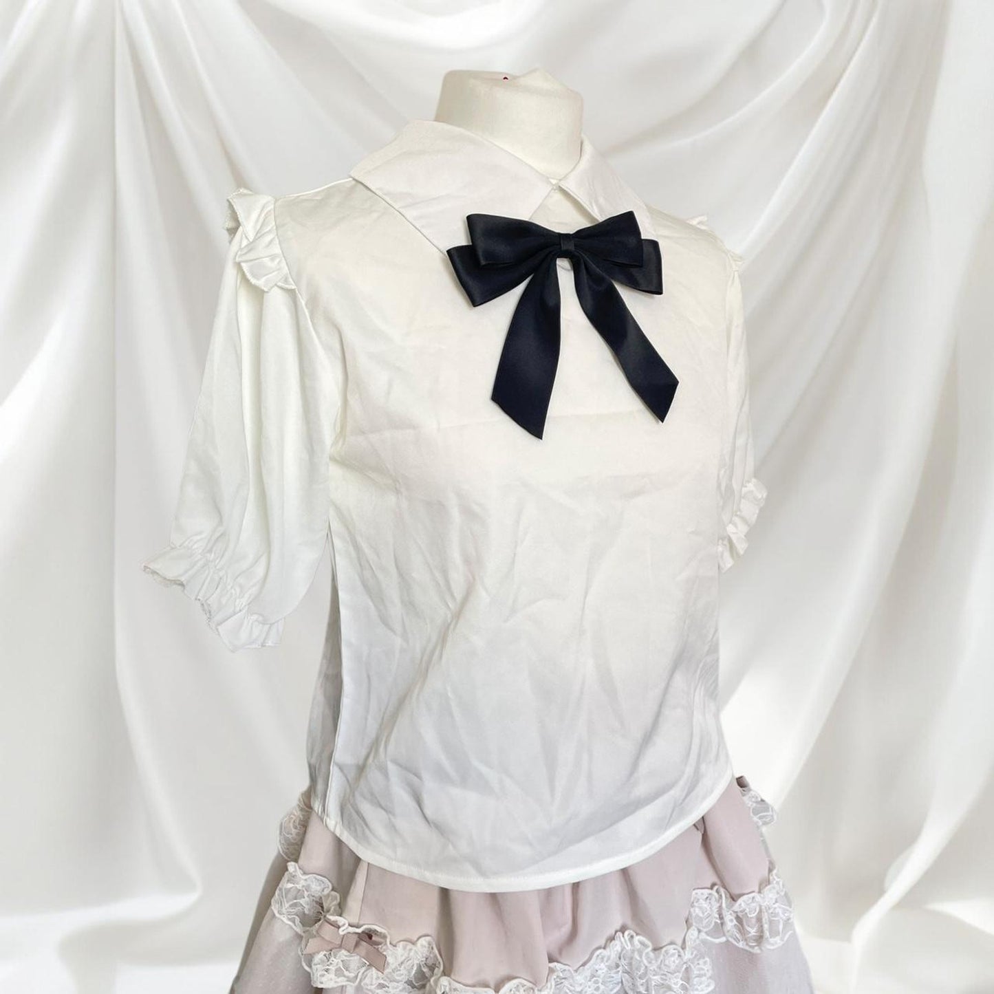 GRL white and black gothic blouse with bow tie 3