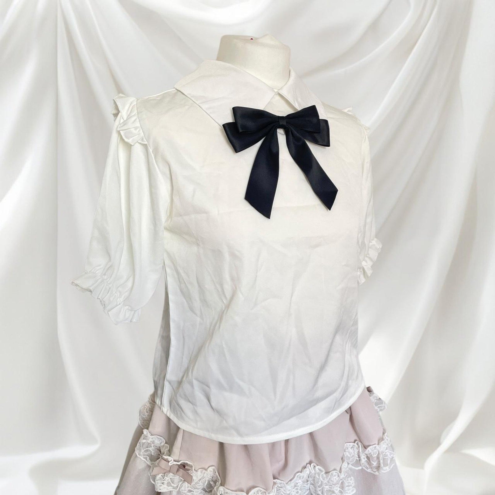 GRL white and black gothic blouse with bow tie 3