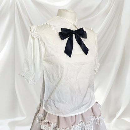 GRL white and black gothic blouse with bow tie 3