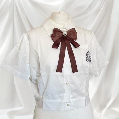 White and brown bow blouse with cute details 2