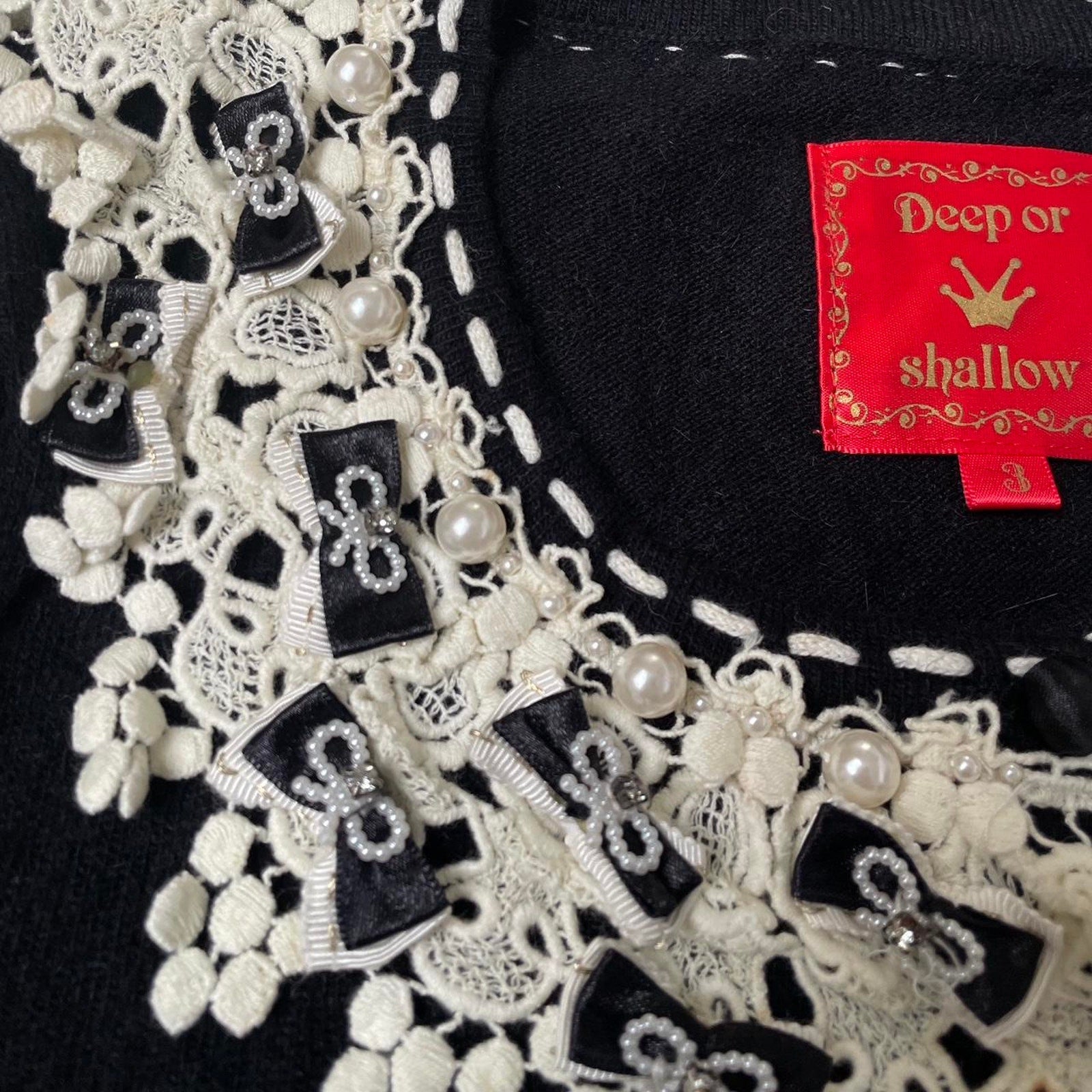Vintage Japanese knit cardigan with lace and pearl details2